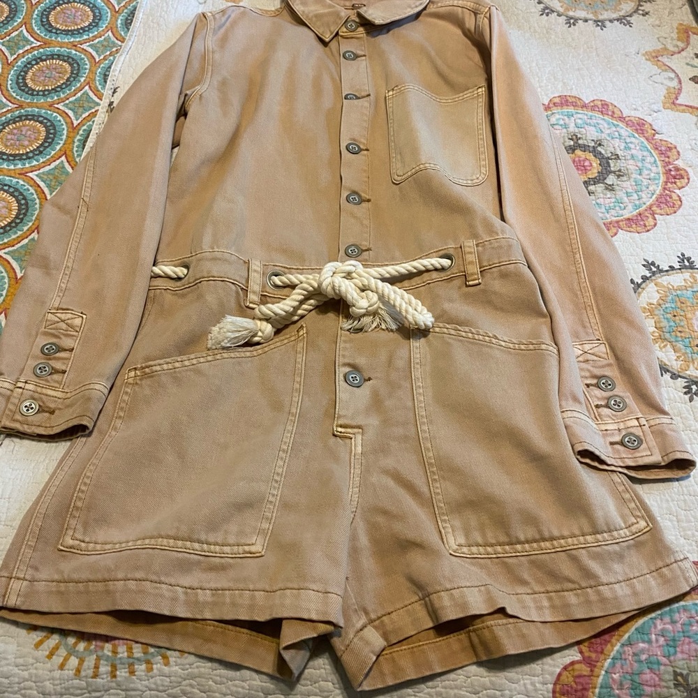 NWT Free People Natural Out in the Thunder Utility Romper Size S 100% Cotton - Picture 2 of 7